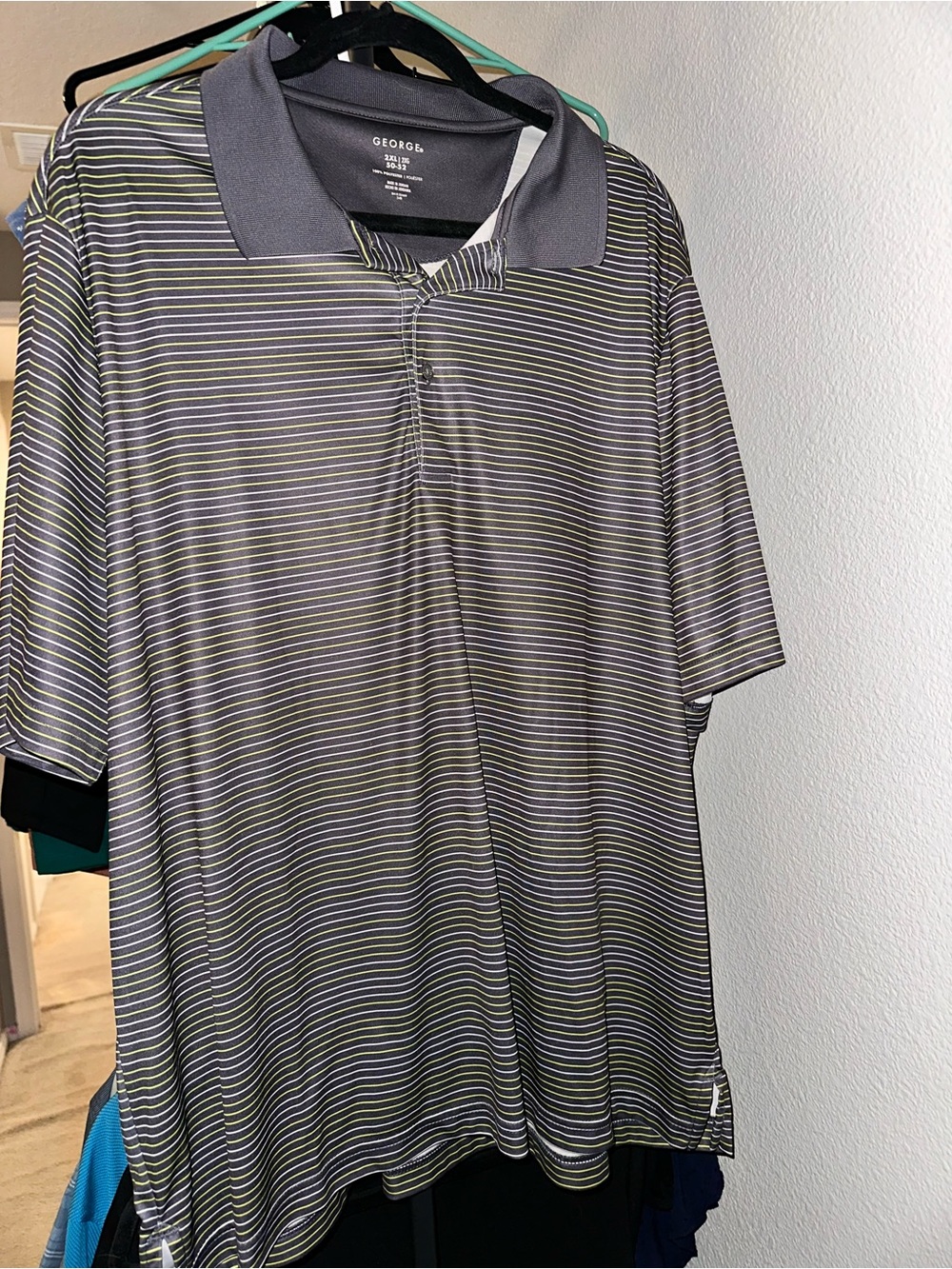 George Men's Gray Polo with Olive and White Stripes